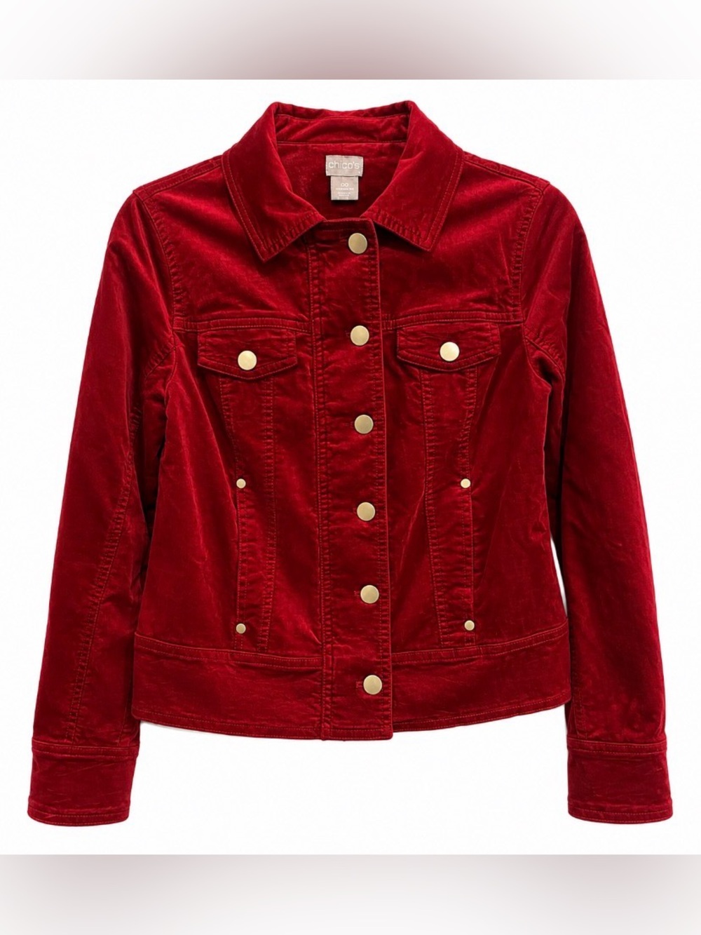 Chico’s Cranberry Red Zip Snap Jacket Size 00 Petite Fit US 0/2